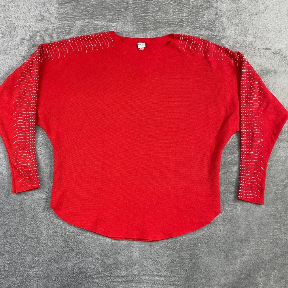 VILA MILANO Red‎ Sweater Women's S Embellished Crew Neck Dolman Sleeve Christmas